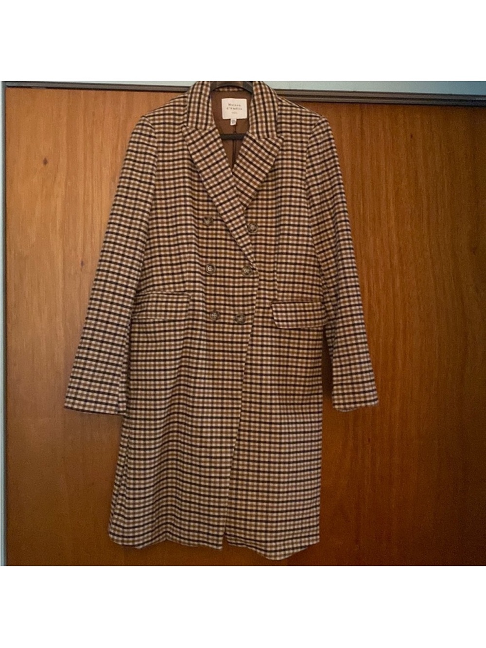 Maison Jules Brown and Cream Checked Double-Breasted Blazer Coat 🧥 M